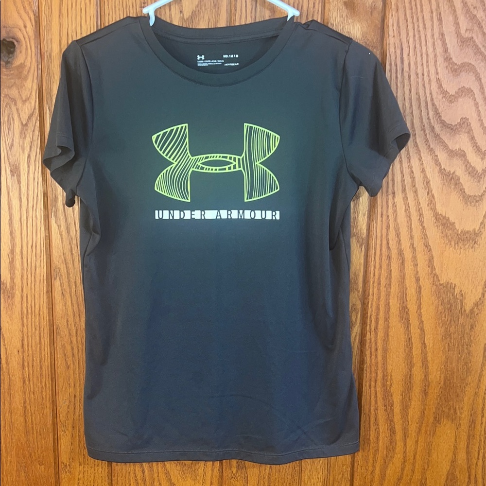 Under Armour Charcoal Tee with Lime Logo Size M